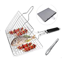 Grsafety2019 Canasta de asado- Parrilla Plegable para Parrilla de Barbacoa para Pescado asado- Verduras- Viene con 1…